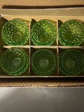 (3/25Mix)6pcs Green Glass Tealight Candle Holders Set Crystal Tea Light Holders